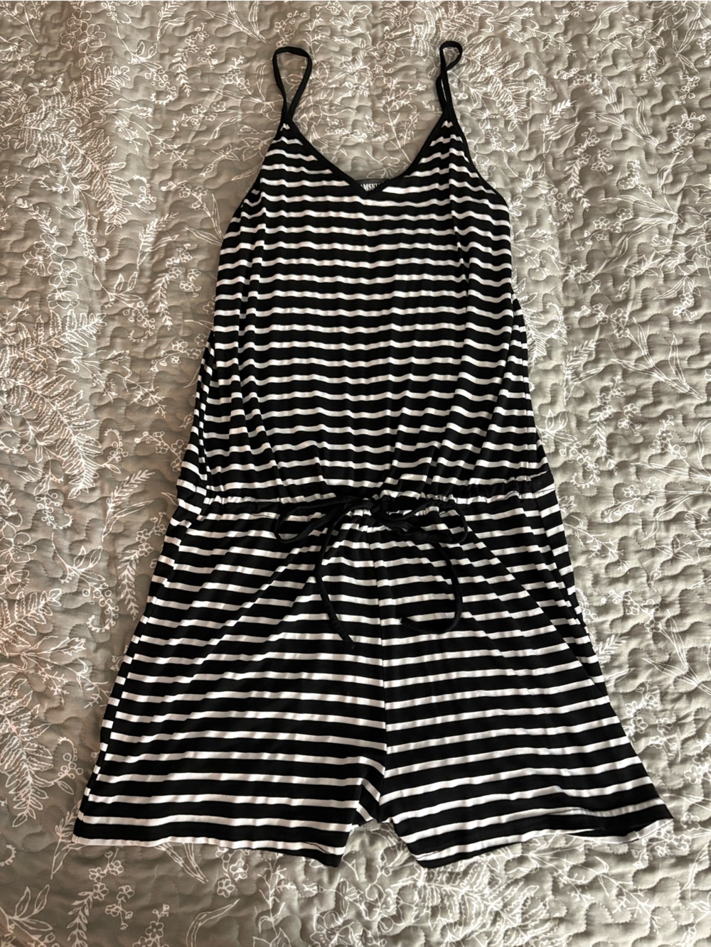 Black & White Striped Kids Romper with Drawstring Waist